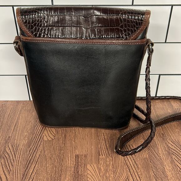 Vintage Brighton Bucket Black And Brown Croc Print Leather Crossbody 1996 - Picture 3 of 14